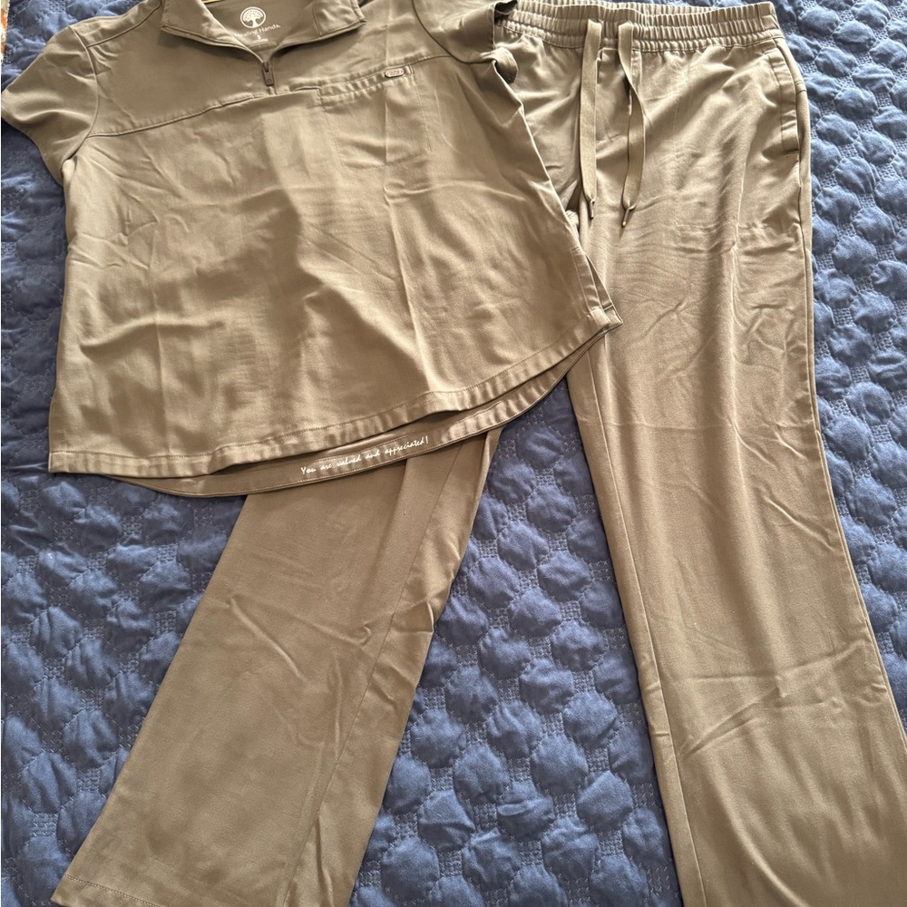 healing hands Olive Green Two-Piece Scrub Set